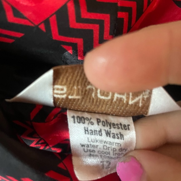 St. John Red Black Buffalo Plaid Polka Dot Tie Bow Button Up Blouse Women’s 12 J - Picture 6 of 7